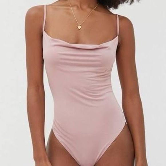 NWT Out From Under Satin Dusty Pink Mauve Cowlneck Bodysuit - Picture 7 of 7